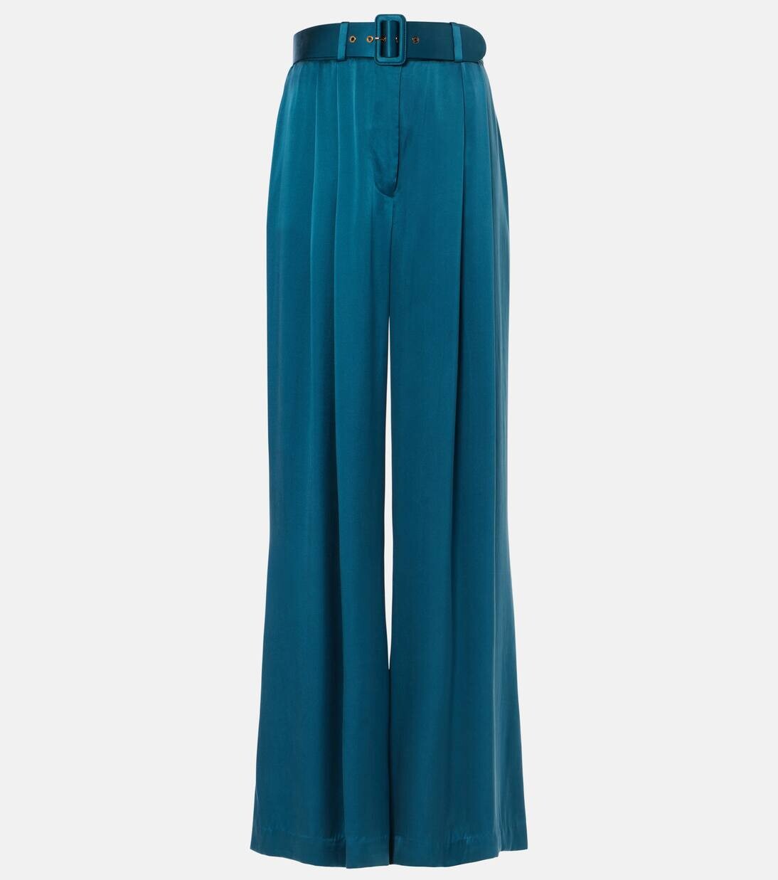 

Широкие брюки из плиссированного шелка Zimmermann, цвет teal