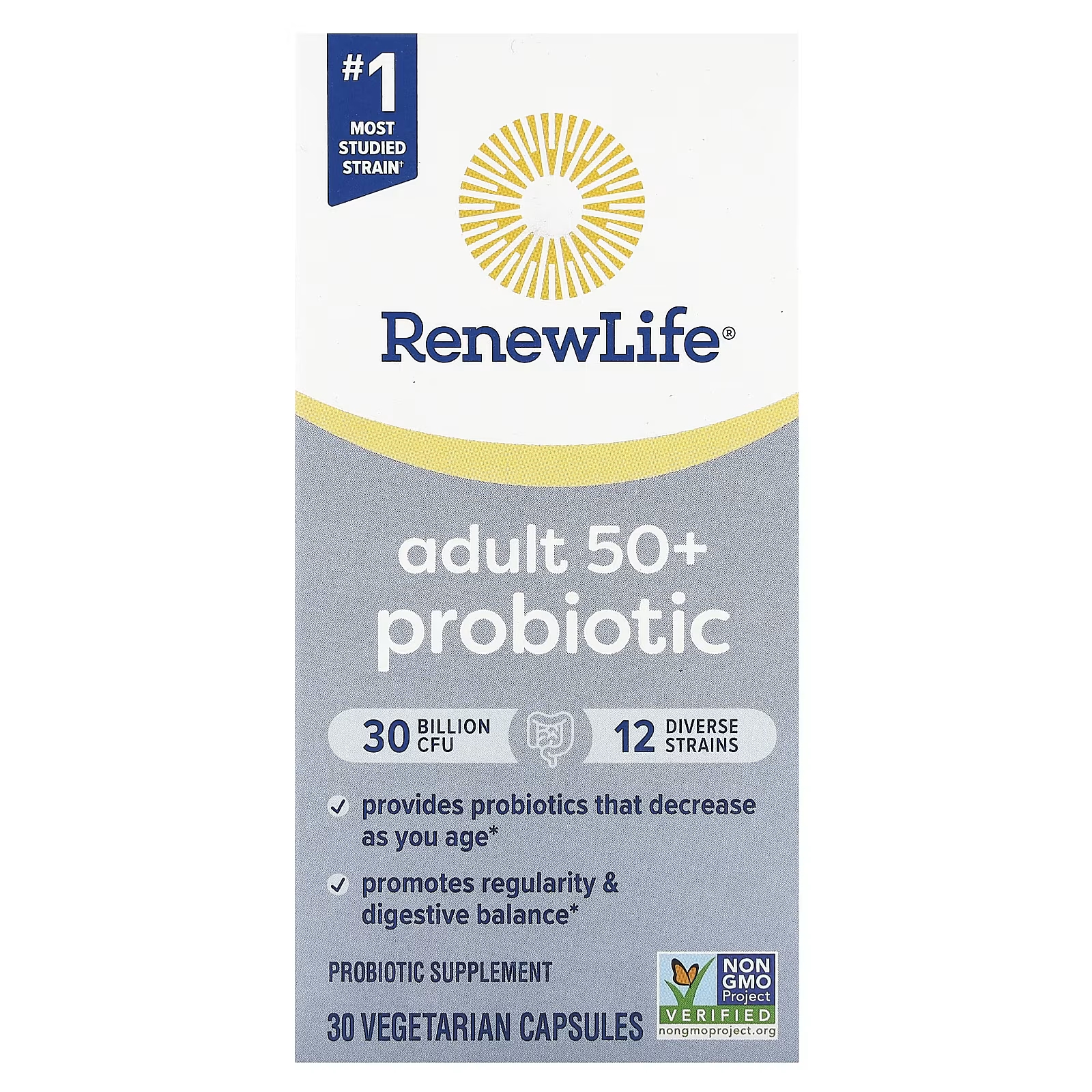 Пробиотик для взрослых старше 50 лет Renew Life 30 млрд КОЕ, 30 вегетарианских капсул пробиотик force factor для женщин 50 млрд кое 30 вегетарианских капсул