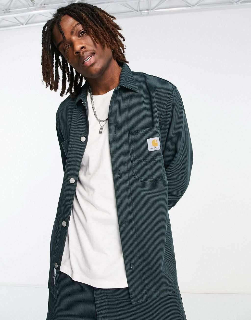 

Зеленая рубашка в полоску Carhartt WIP Sinclair гикори