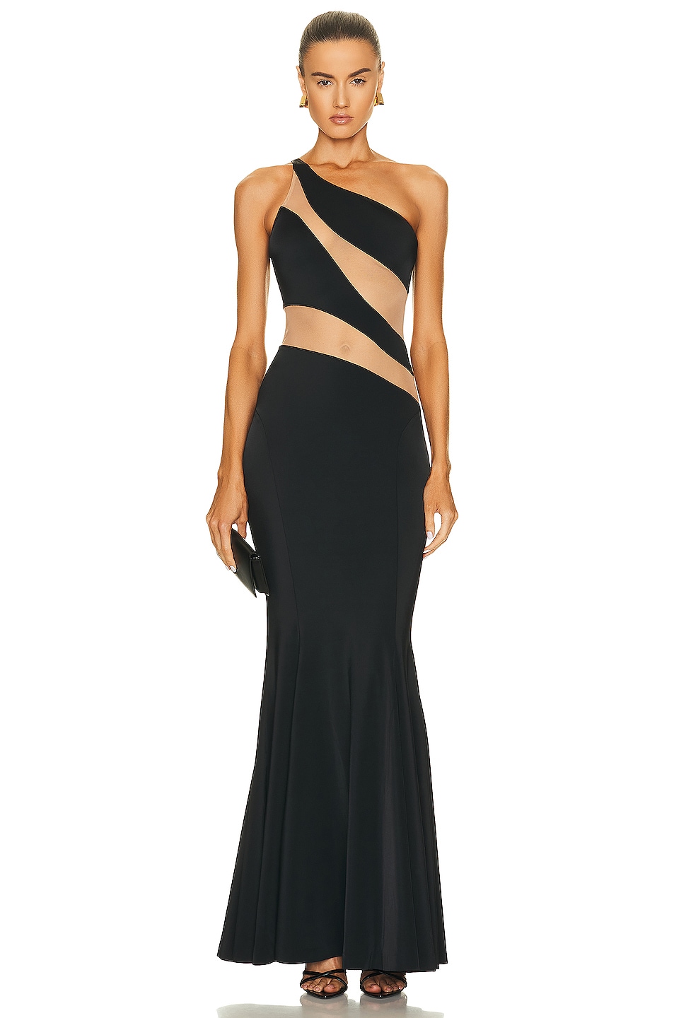 

Платье Norma Kamali Snake Mesh Fishtail Gown, цвет Black & Nude Mesh