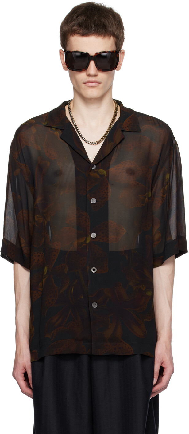

Черная рубашка с принтом Dries Van Noten