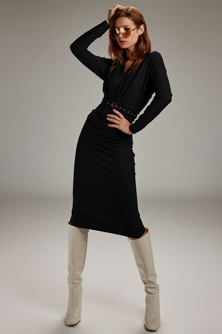 Приталенное платье с оправой и поясом Alina Cernatescu, черный
