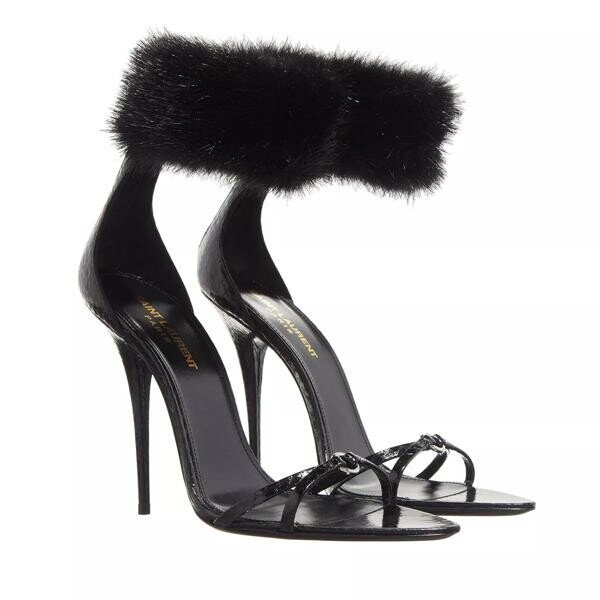 

Сандалии adorned with a faux fur ankle strap Saint Laurent, черный