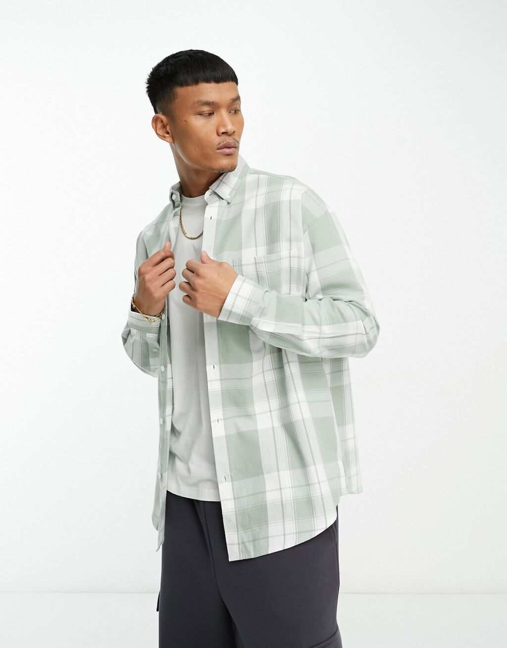 

Зеленая рубашка оверсайз в клетку в стиле 90-х ASOS DESIGN