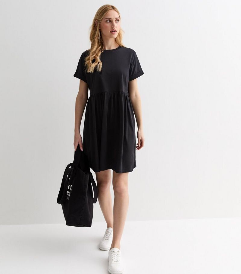 

Черное хлопковое мини-платье с короткими рукавами New Look, черный