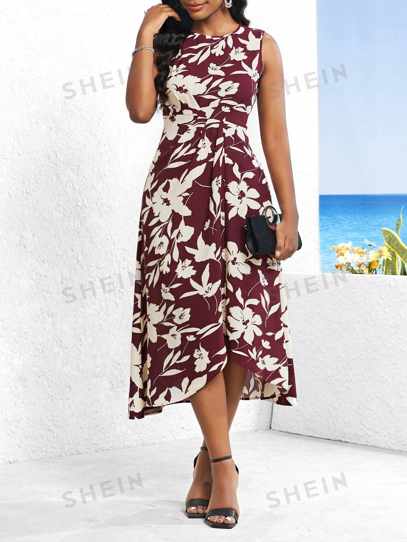 SHEIN Lady женское плиссированное платье с цветочным принтом, многоцветный