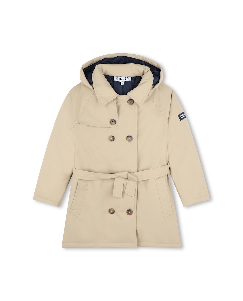 

Тренч для девочки с капюшоном и поясом Aigle, бежевый