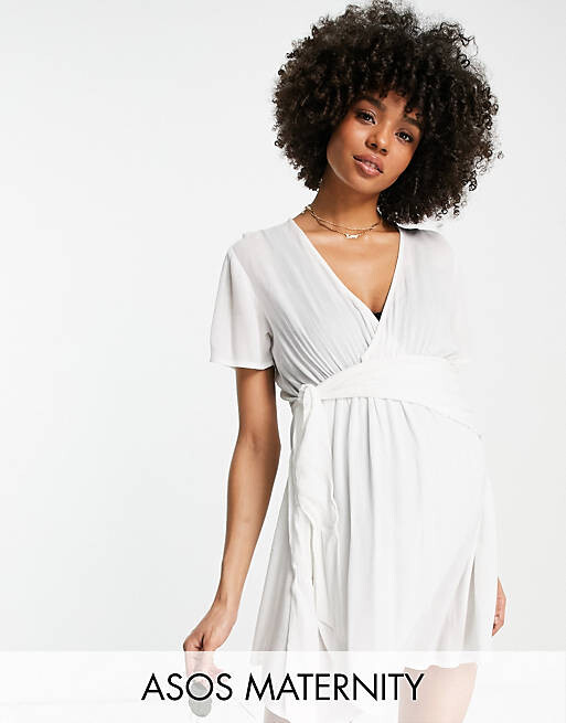 

Белое прозрачное пляжное платье с жатой завязкой спереди ASOS DESIGN Maternity