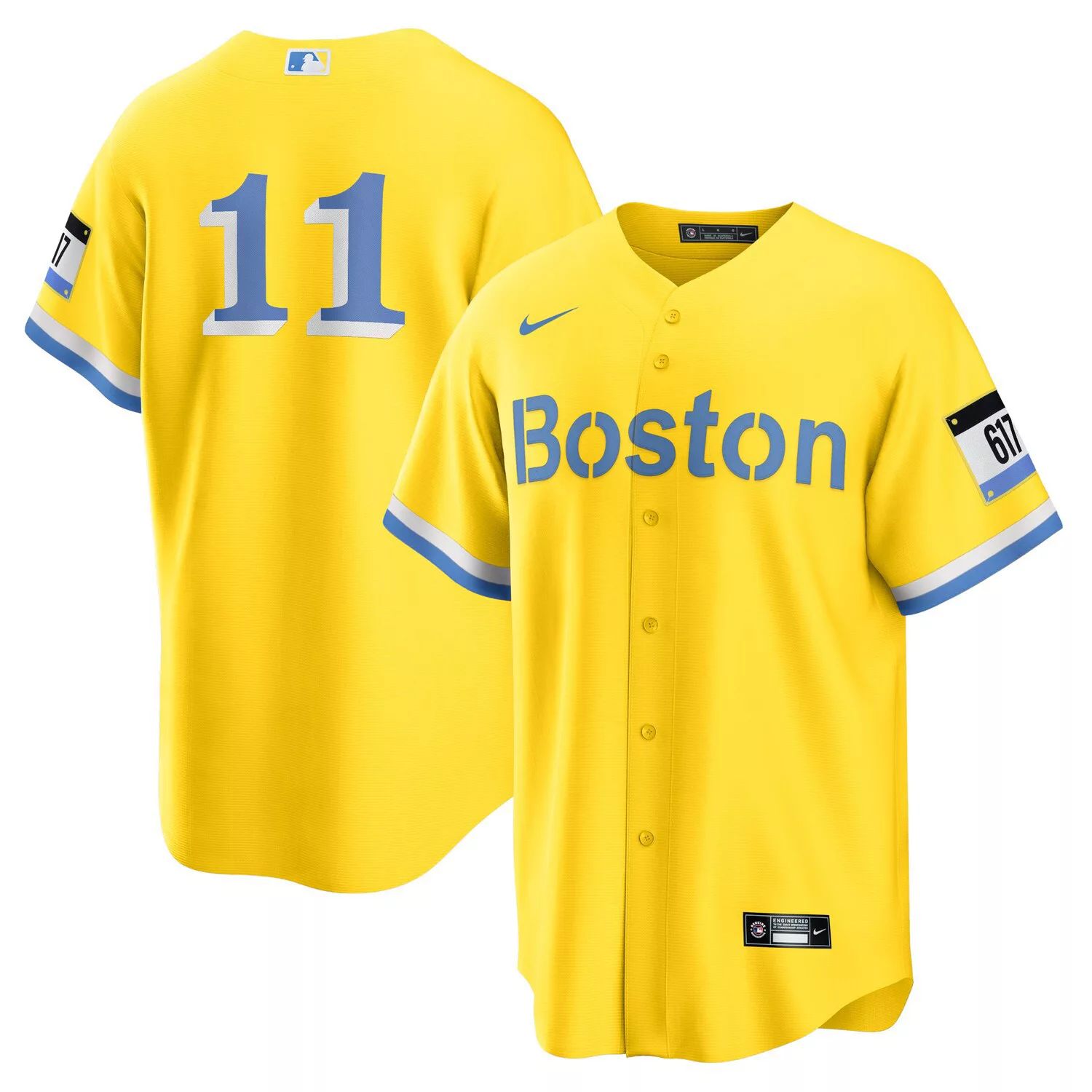 Мужская футболка Rafael Devers Gold/Light Blue Boston Red Sox 2021 City Connect Replica Player Nike