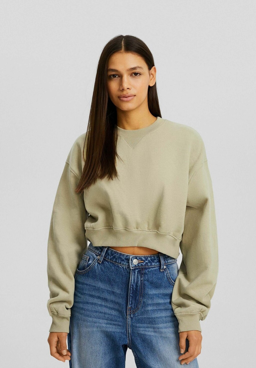 

Толстовка CROPPED Bershka, цвет khaki