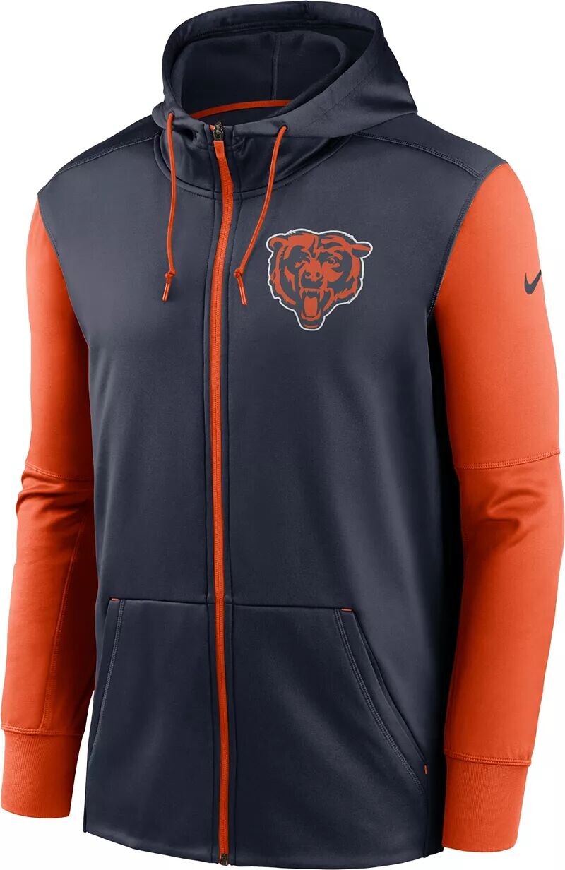

Мужская темно-синяя худи с молнией во всю длину Nike Chicago Bears Therma-FIT Color Block