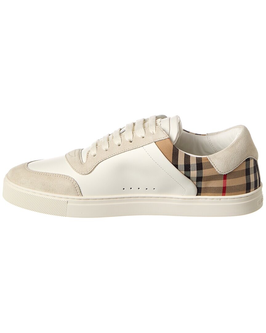 

Кроссовки Burberry в клетку из ткани и кожи, белый