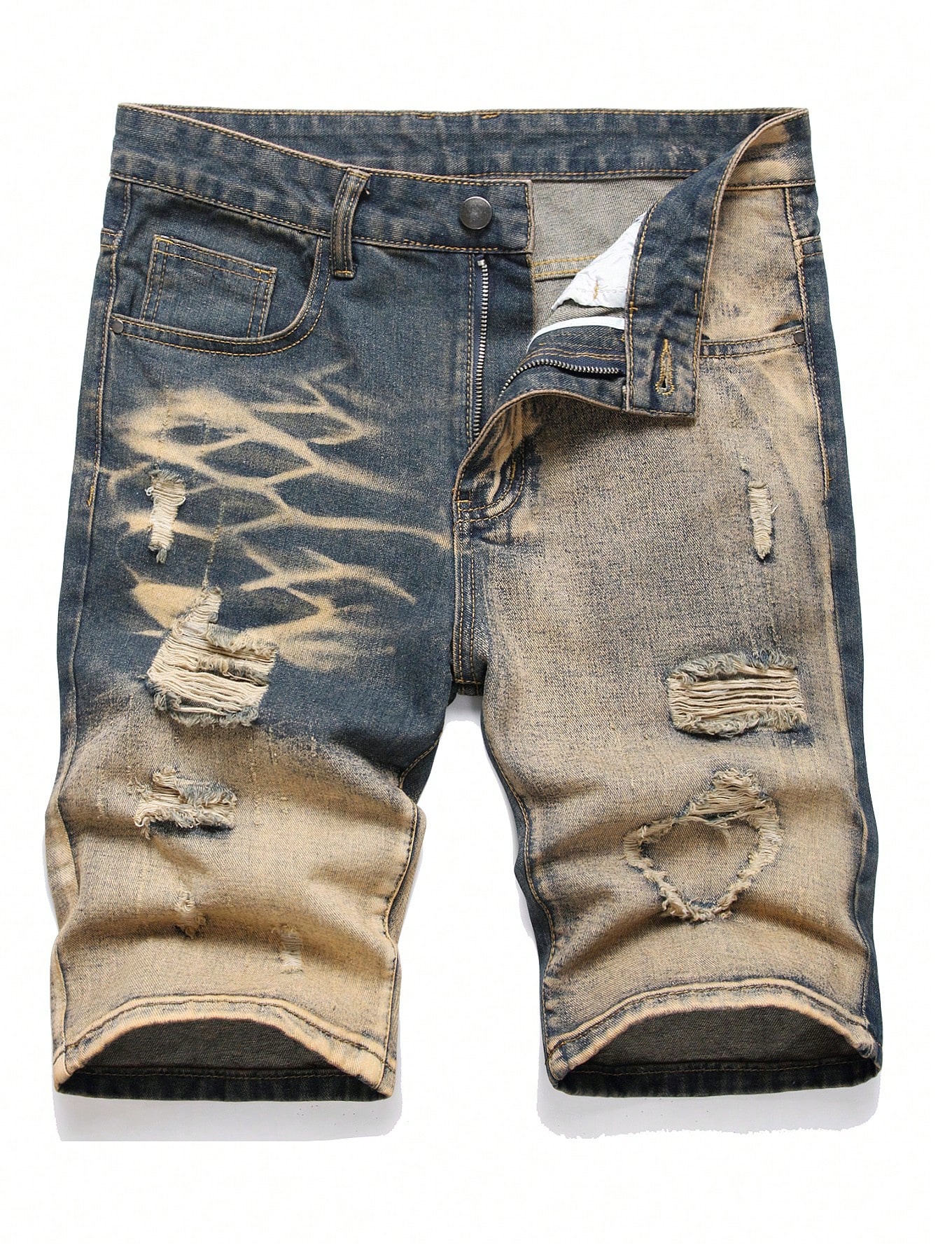 Мужские джинсовые шорты с потертостями в европейском и американском стиле, бронза джинсы samlona мужские рваные повседневные брюки с подтяжками модные брюки из денима с дырками в европейском и американском стиле 2024
