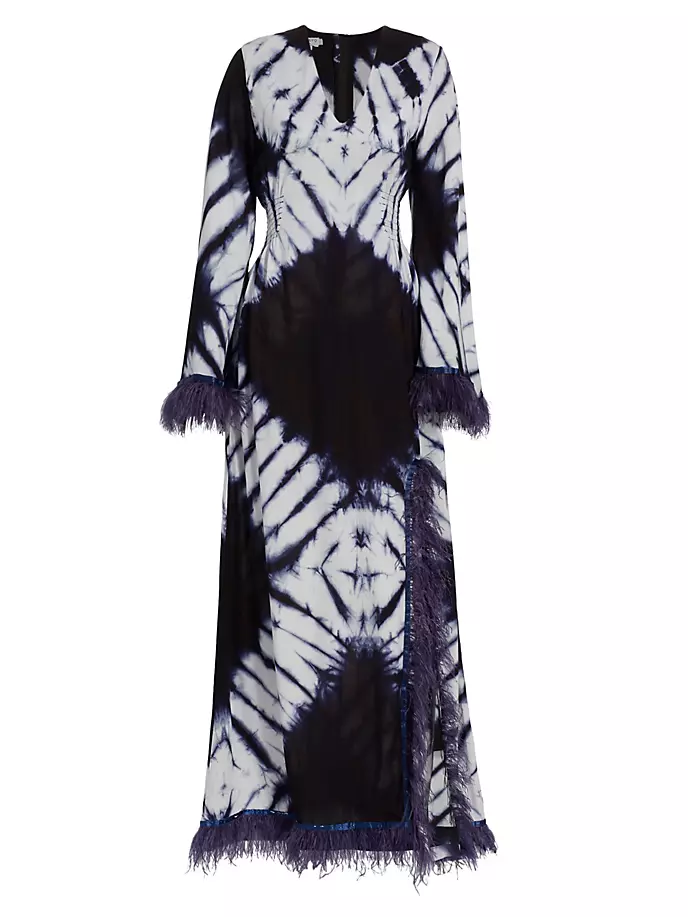 Платье макси с отделкой перьями Moji, окрашенное вручную Busayo, белый