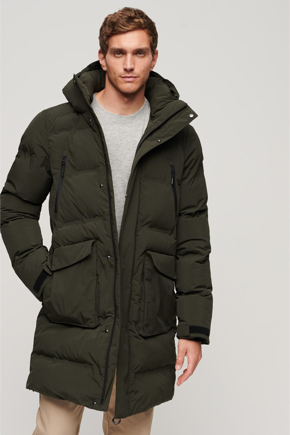 

Длинная ватная куртка с капюшоном Superdry, зеленый