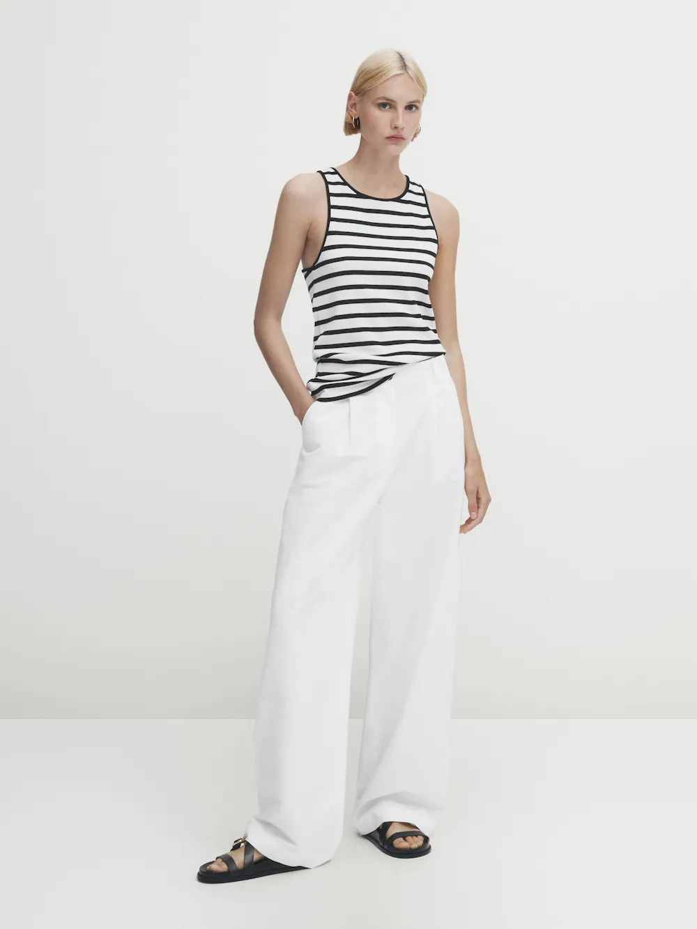 

Майка из хлопка в полоску Massimo Dutti, кремовый