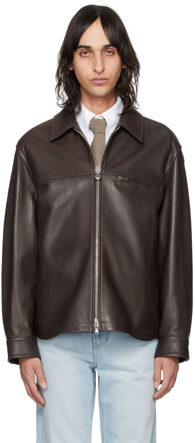 

Коричневая кожаная куртка на молнии Solid Homme