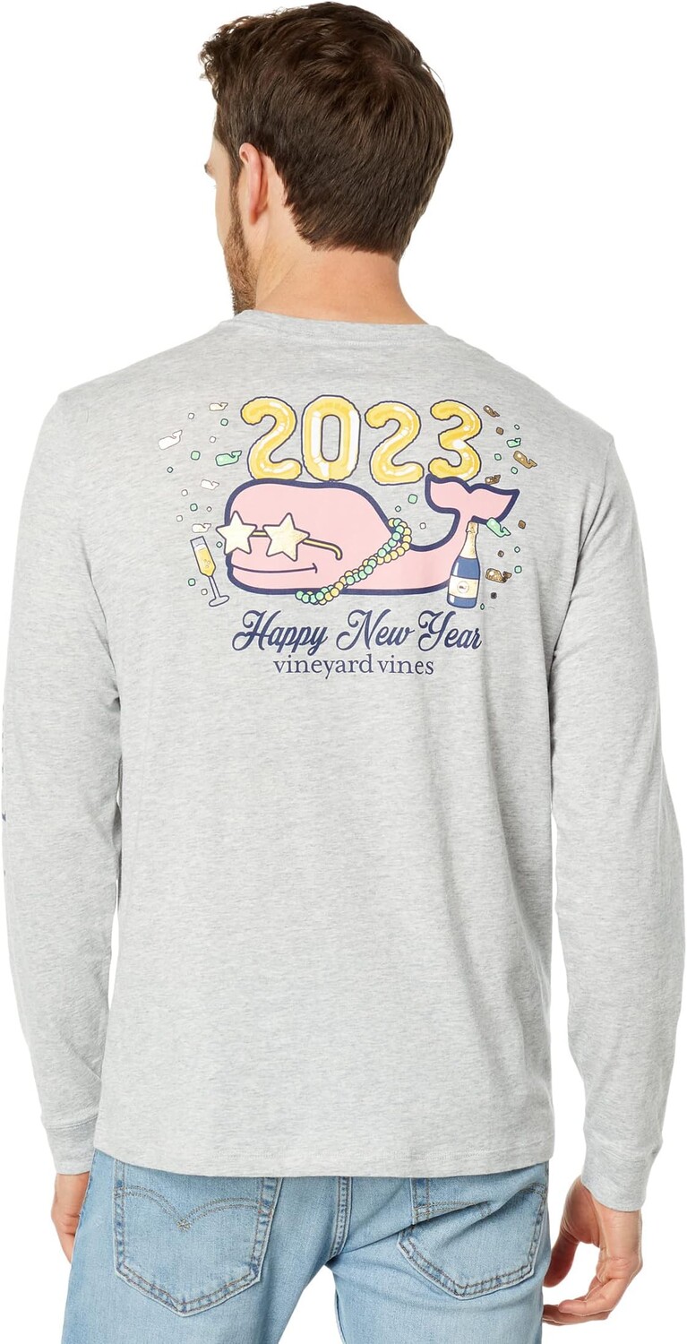 

Новогодняя футболка с карманами и длинными рукавами цвета шампанского Vineyard Vines, цвет Grey Heather