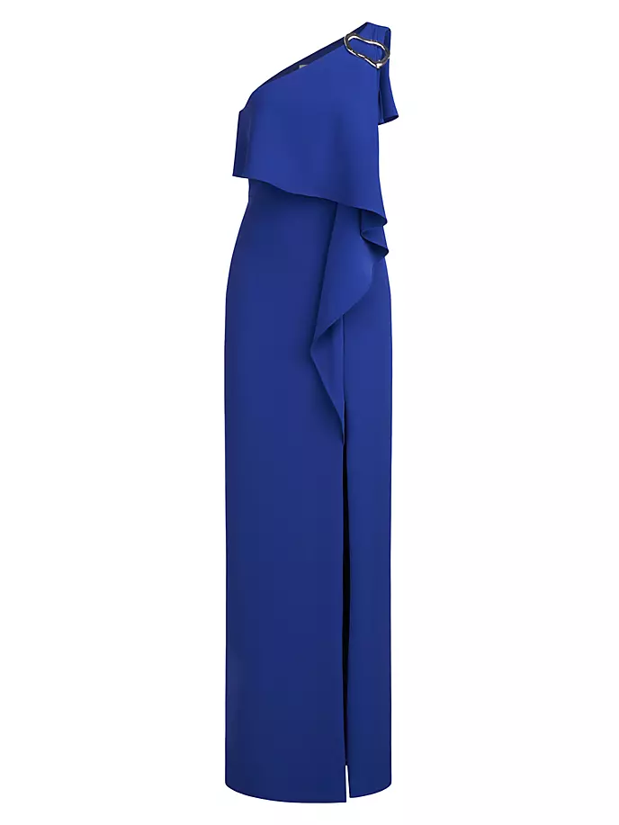 Платье Joelle с воланами на одно плечо Halston, цвет prussian blue