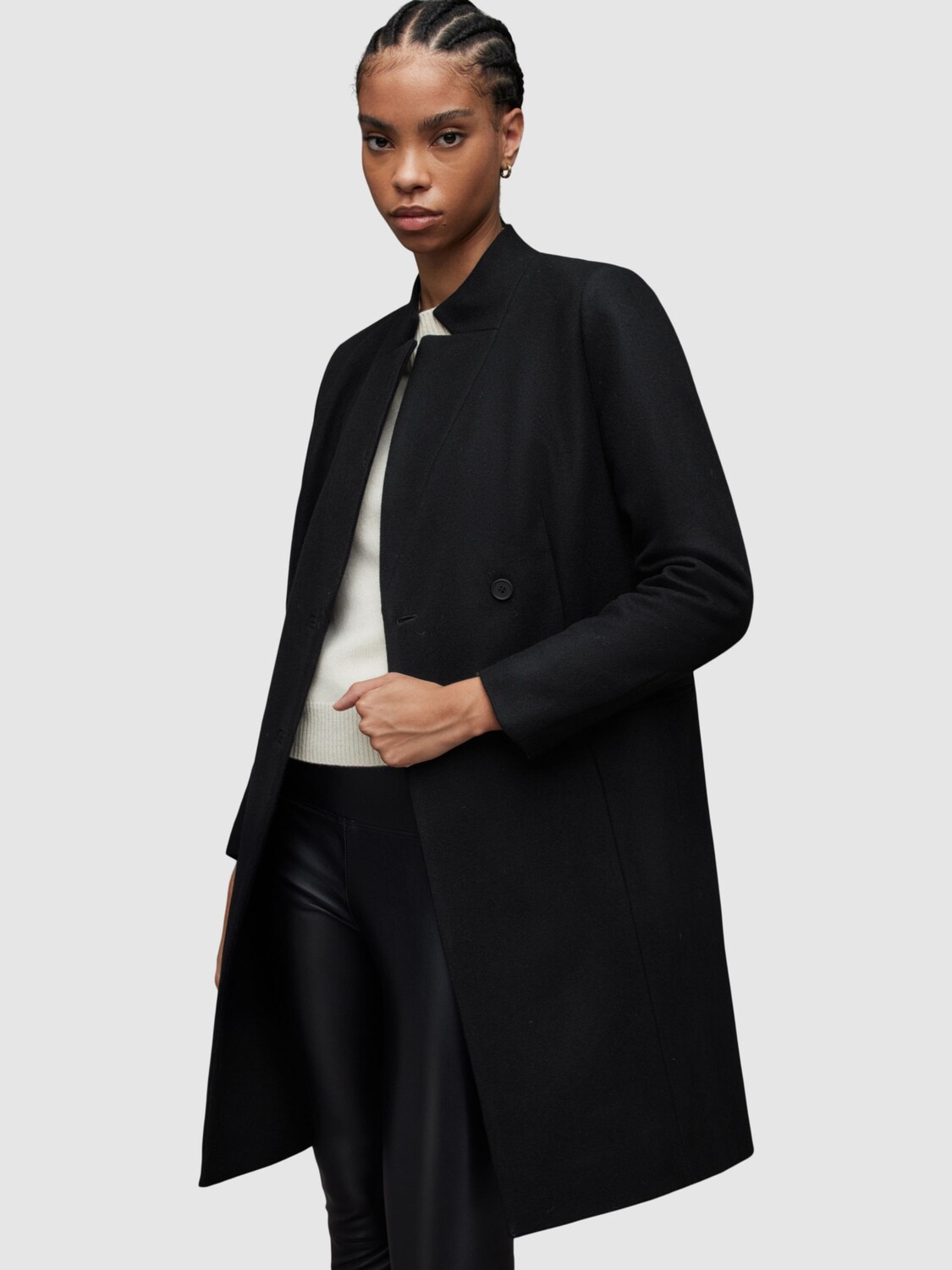 

Длинное пальто Sidney из смеси шерсти и кашемира AllSaints, черный