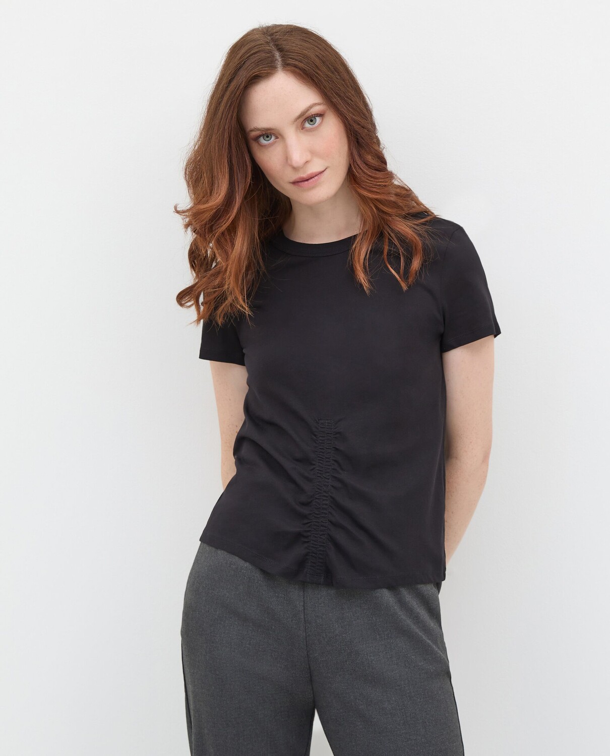 

Женская футболка из чистого хлопка со сборками NICE&CHIC, белый