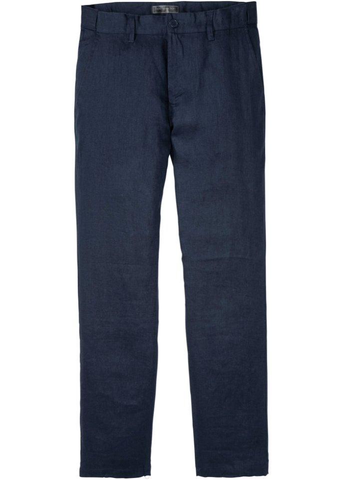 Льняные брюки-чиносы стандартного кроя с удобным прямым поясом Bpc Selection, синий лонг bpc удобный на 10 11 лет