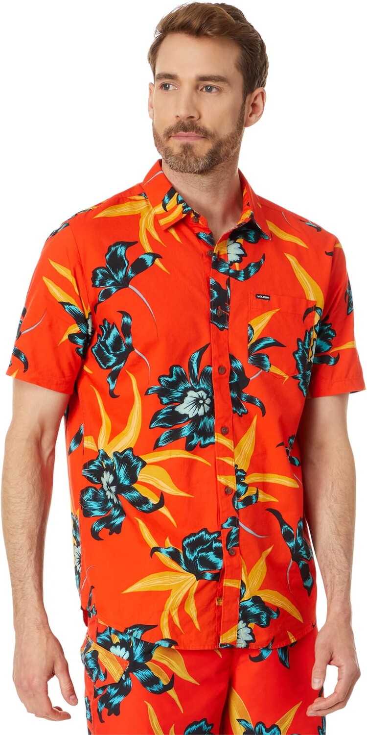 

Рубашка Island Time Short Sleeve Woven Volcom, цвет Red Orange