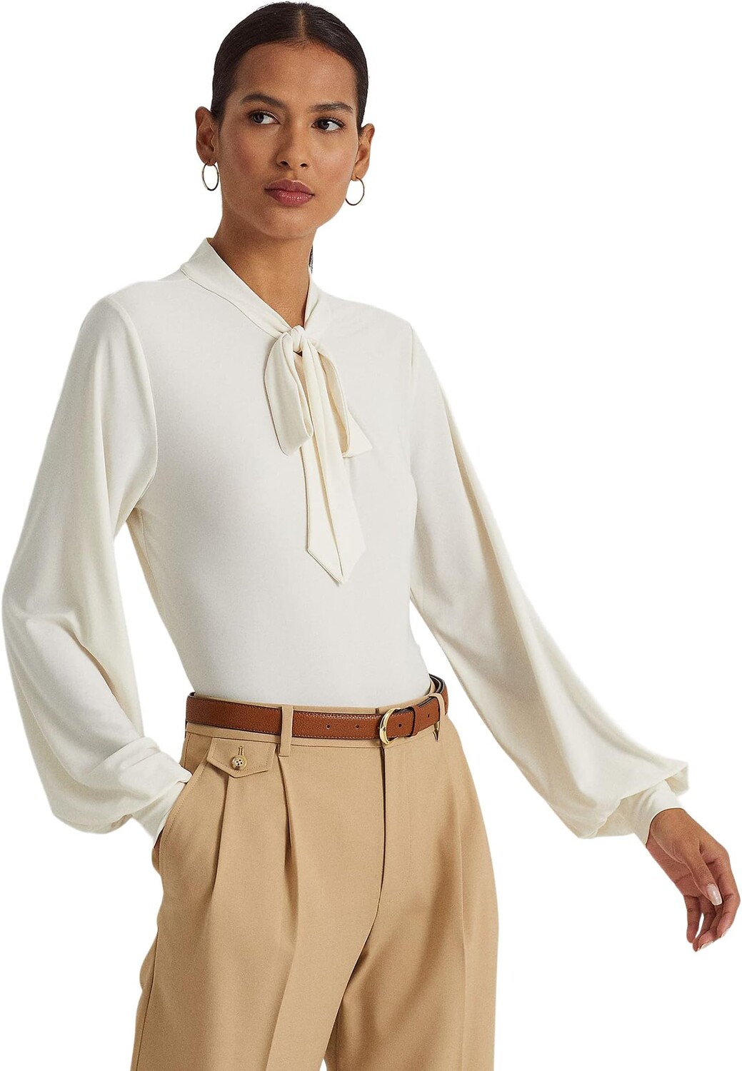 

Топ из эластичного джерси с завязками на воротнике LAUREN Ralph Lauren, цвет Mascarpone Cream