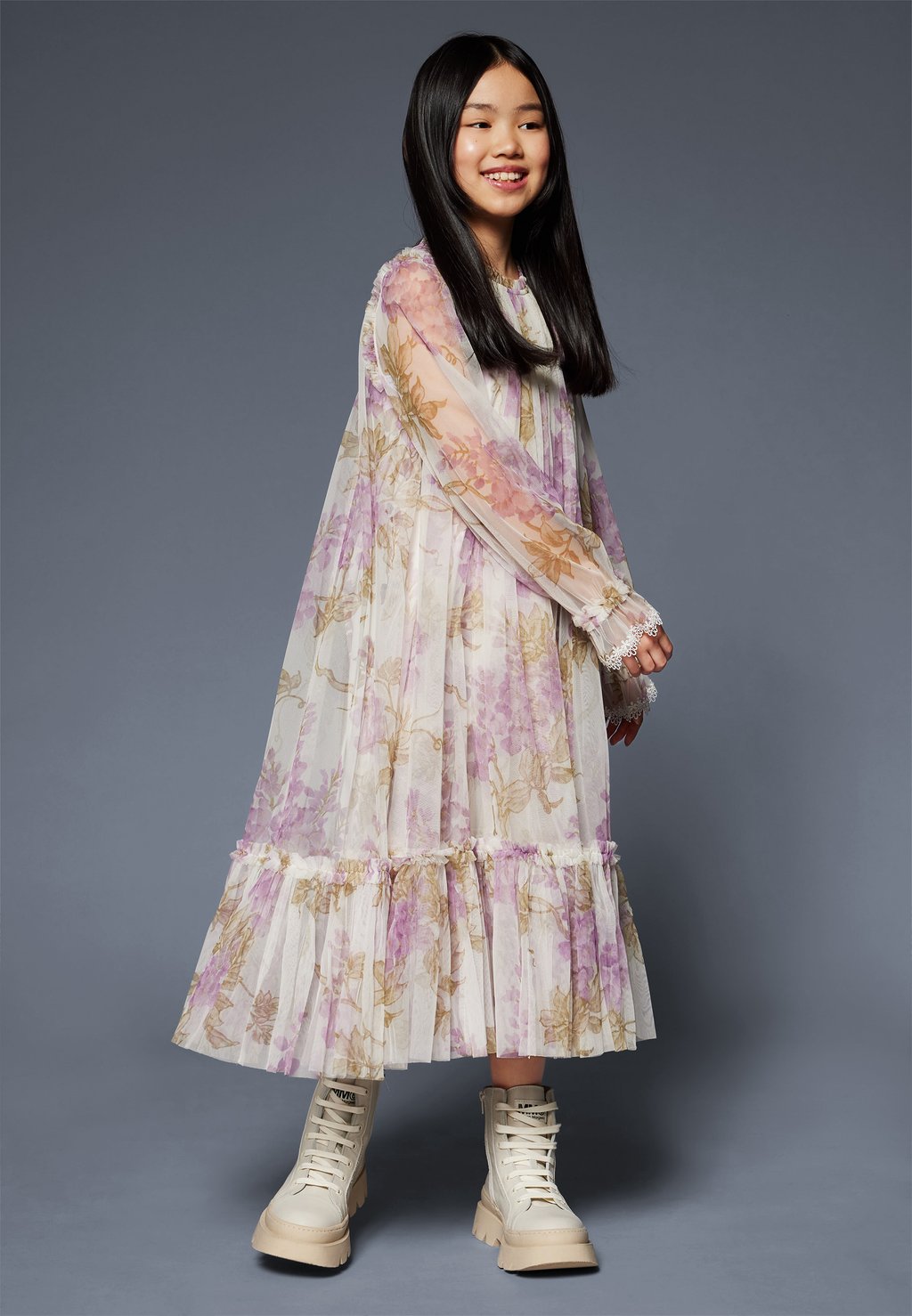 Элегантное платье Wisteria Long Sleeve Kids Dress Needle & Thread, цвет moonshine