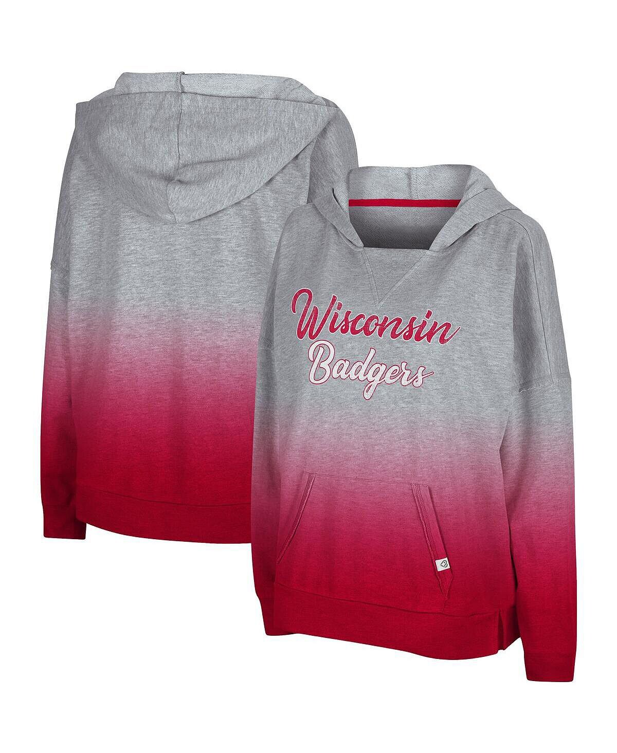 

Женский серый пуловер с капюшоном Wisconsin Badgers On Wednesdays Dip-Dye Colosseum