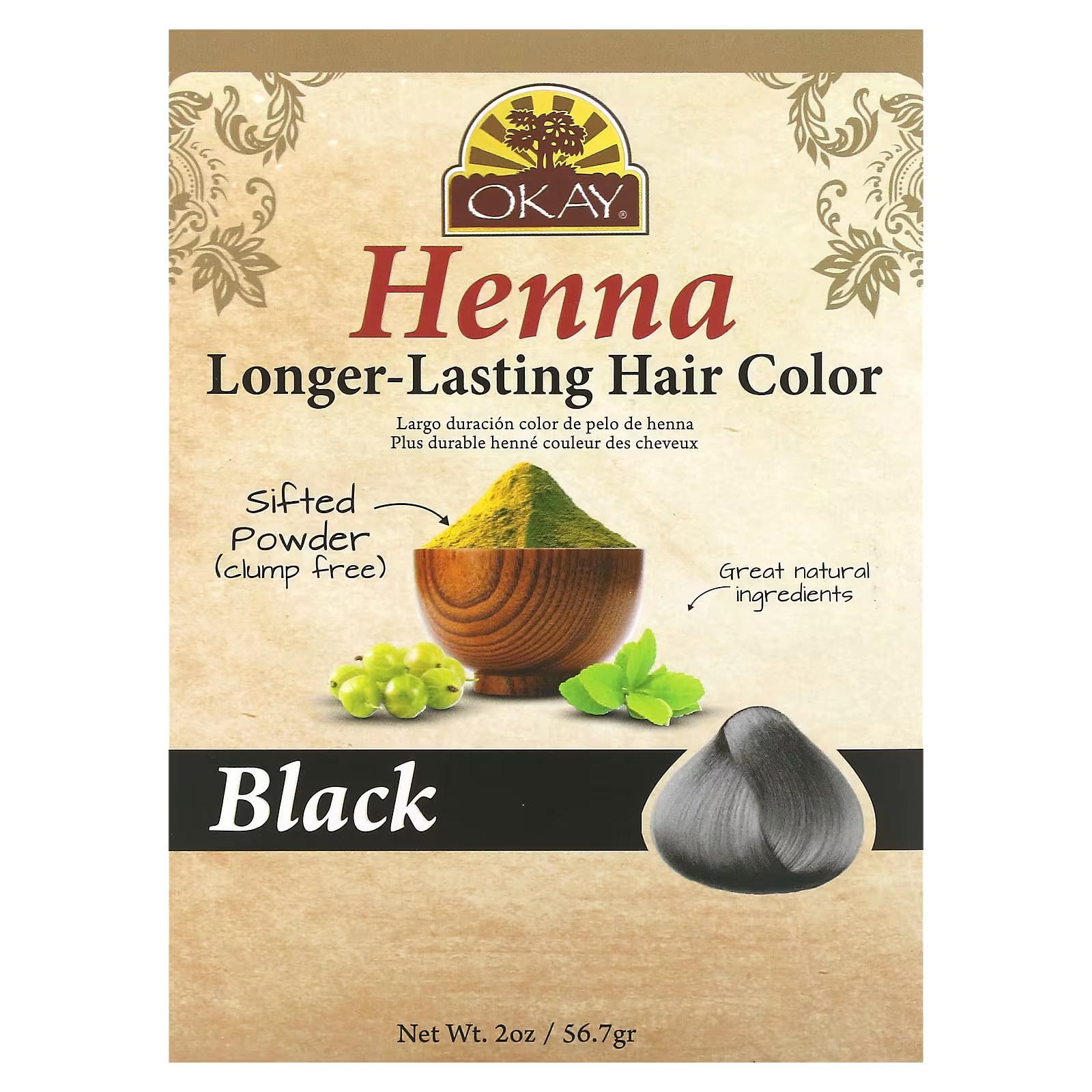 цена Краска для волос с хной Okay Pure Naturals цвет черный, 56,7 г