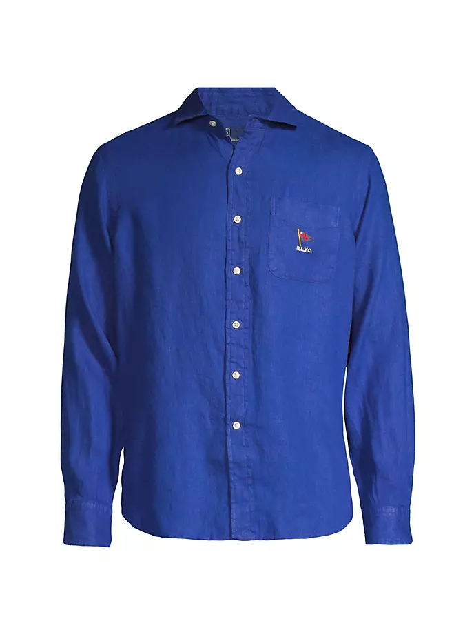 

Льняная спортивная рубашка в морском стиле с длинными рукавами Polo Ralph Lauren, сапфир