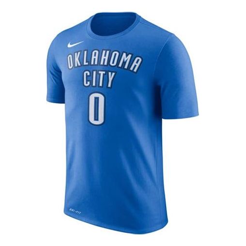 

Футболка Men's Nike Thunder No. 0 Russell Westbrook Casual Sports Breathable Basketball Short Sleeve Blue T-Shirt, синий