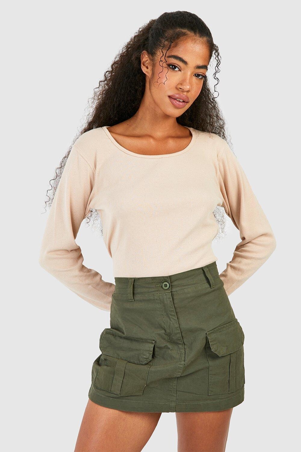 

Базовый топ с овкальным вырезом и длинными рукавами Boohoo, серый