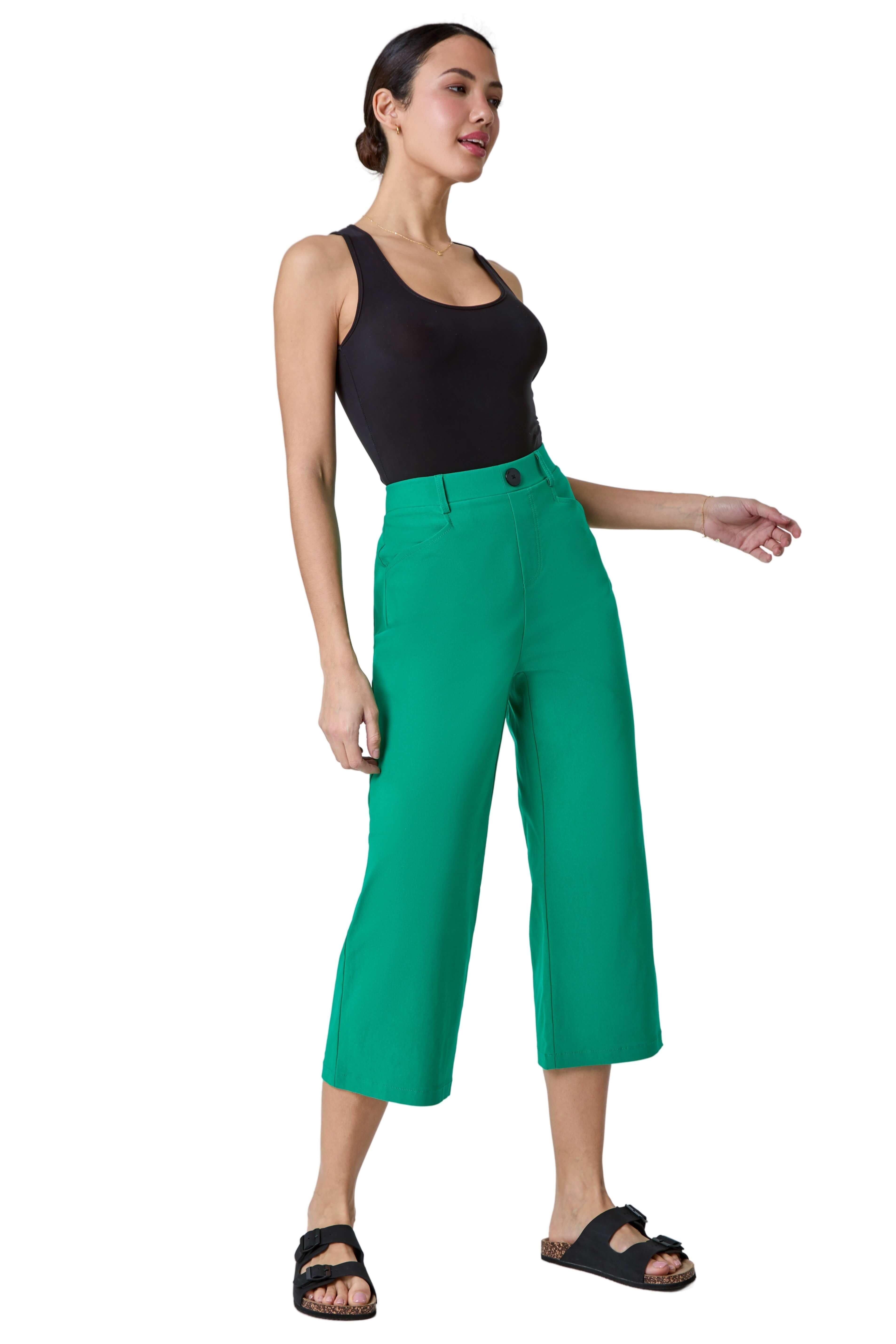 Укороченные брюки-кюлоты стрейч Roman, зеленый брюки кюлоты taifun прямой силуэт карманы размер m зеленый