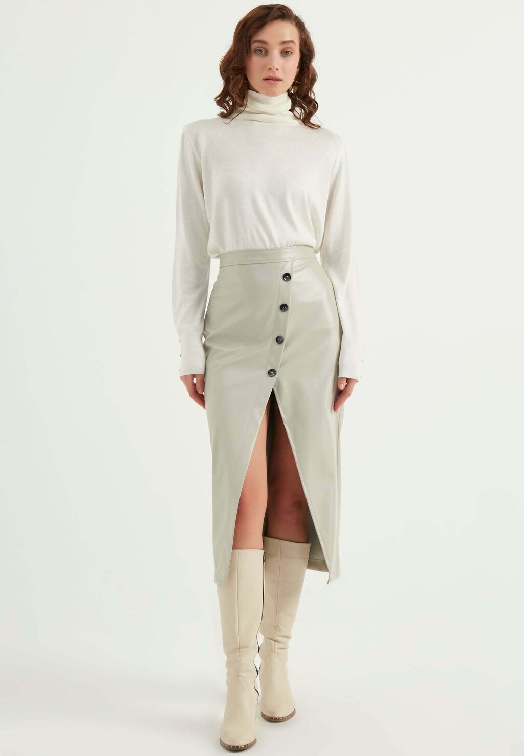 

Юбка-карандаш BUTTONED SLIT FAUX LEATHER SKIRT Herita, цвет grey