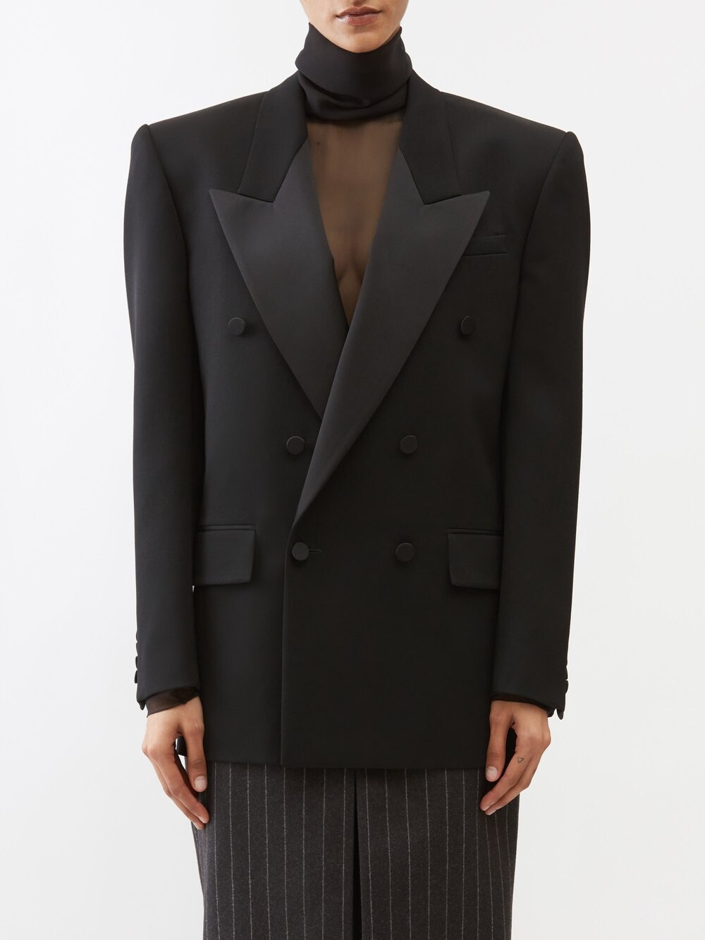 

Куртка-смокинг оверсайз из шерстяной ткани de poudre Saint Laurent, черный