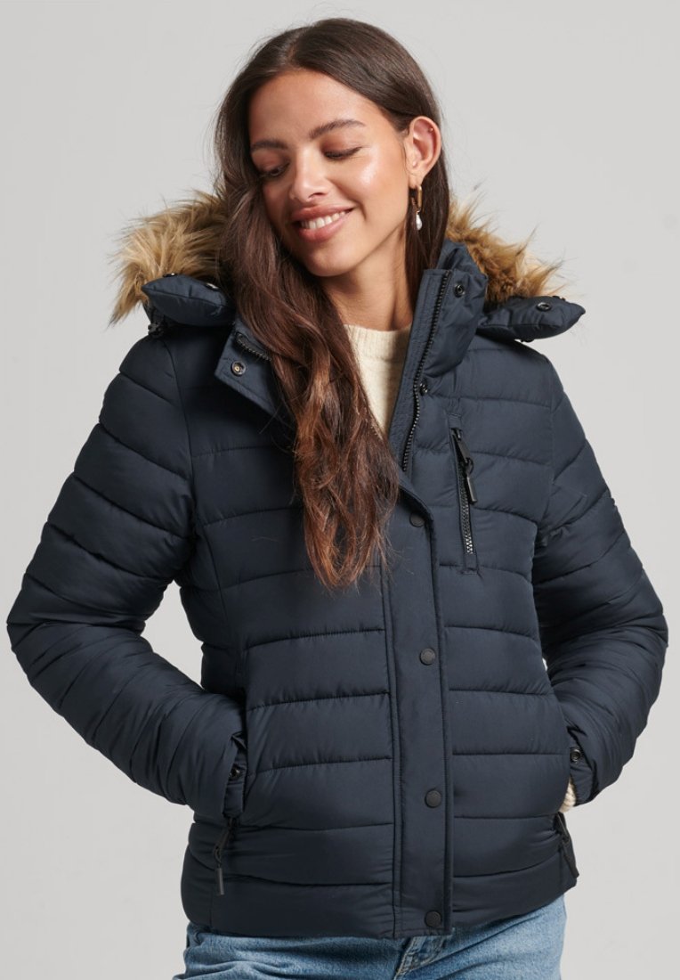 

Куртка зимняя Superdry Hooded Puffer, синий, Серый