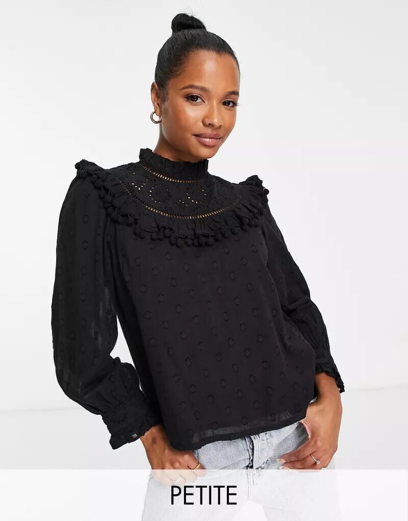 

Черная блузка с кисточками Miss Selfridge Petite Victoriana