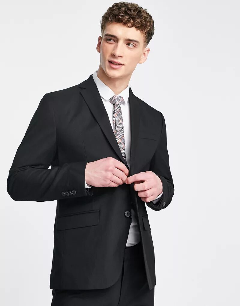 Черный приталенный пиджак New Look сиреневый пиджак с напуском new look