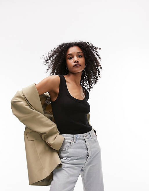 

Черный супердлинный жилет в рубчик Topshop