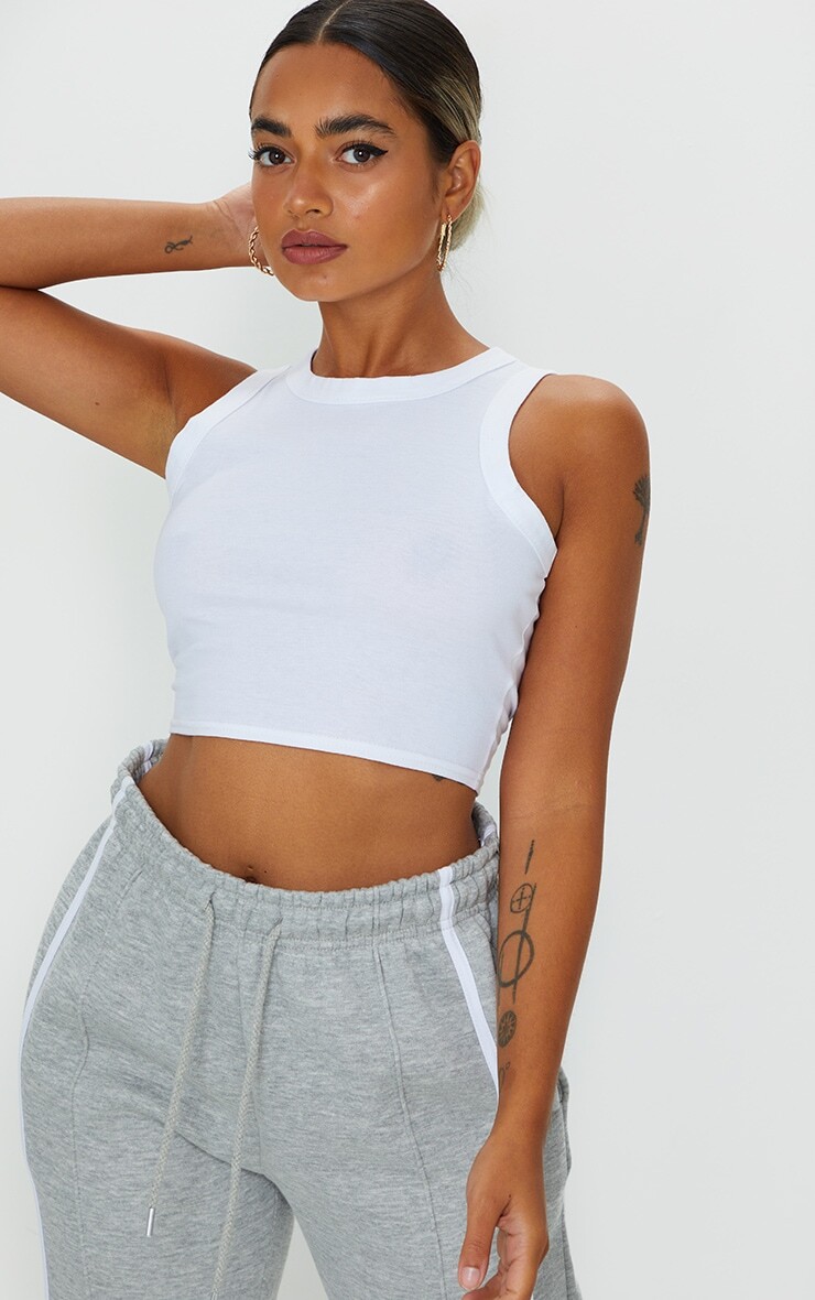 

PrettyLittleThing Миниатюрный белый хлопковый укороченный топ с воротником-борцовкой