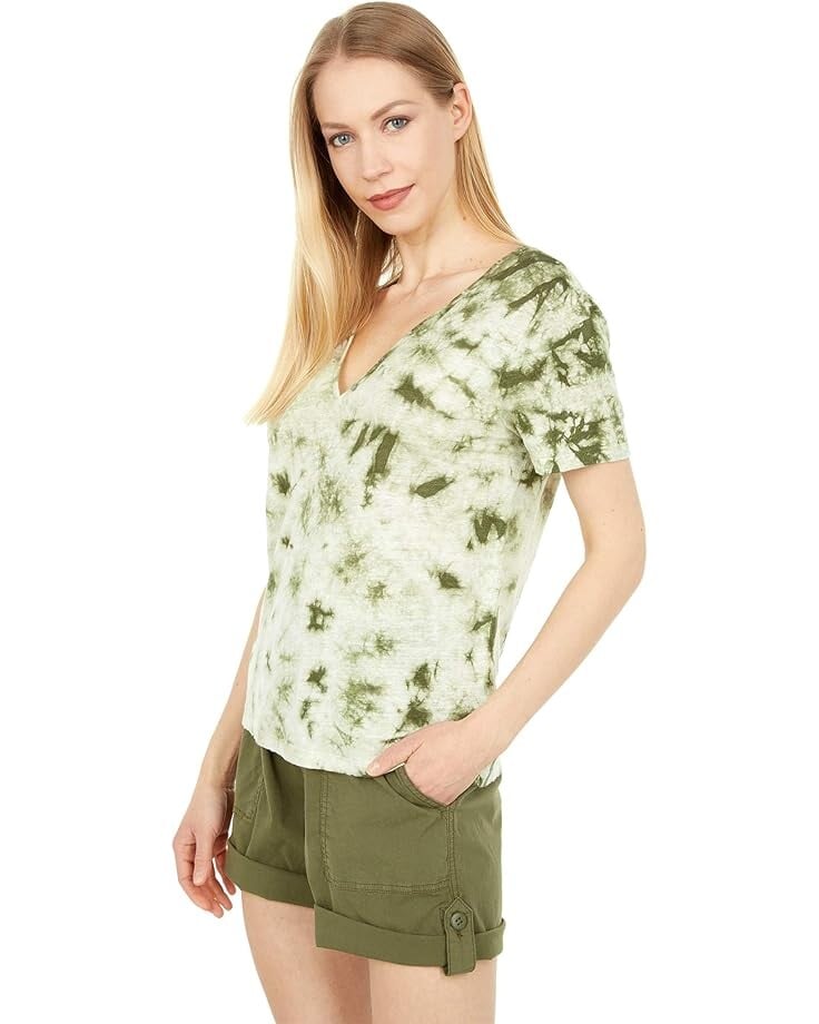 Футболка Sanctuary Good Vibes Henley Tee, цвет Organic Green/White Tie-Dye duena sleeveless white top portrait graphic y2k fashion streetwear summer clothes women tie dye green print tank crop tops