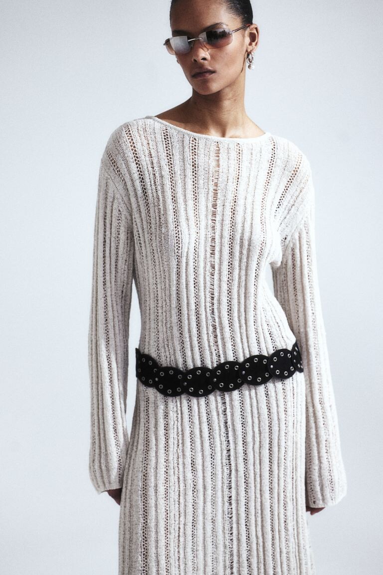 

Вязаное платье лесенкой H&M, бежевый
