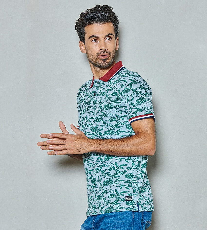 

Поло Twinlife Polo Shirt allover print floral, цвет Grün blau