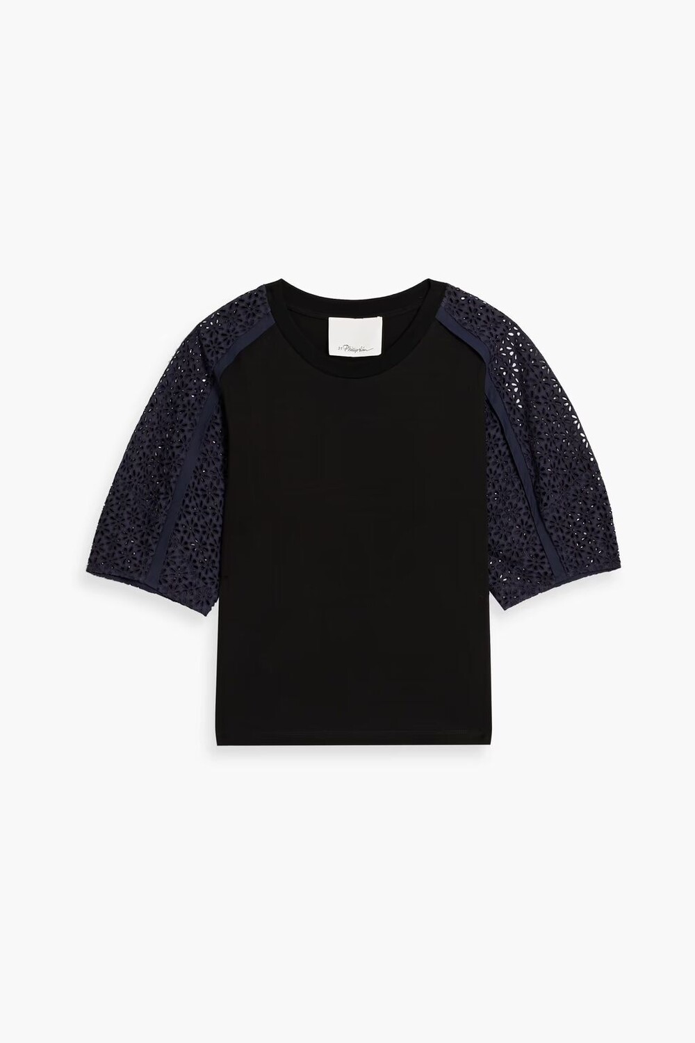 

Топ из хлопкового джерси с английскими вставками Broderie 3.1 Phillip Lim, черный