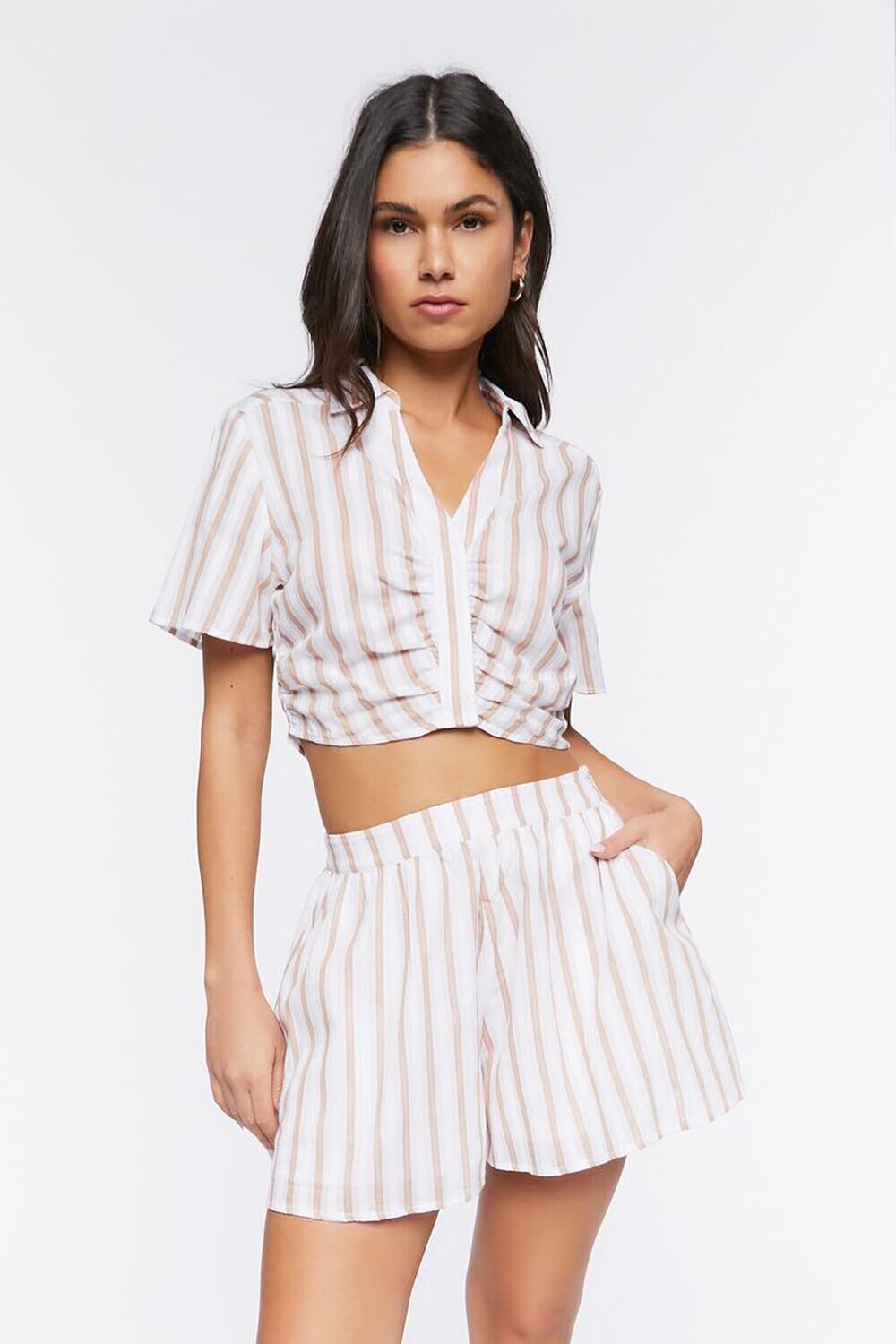 

Полосатые хлопковые шорты Forever 21, белый