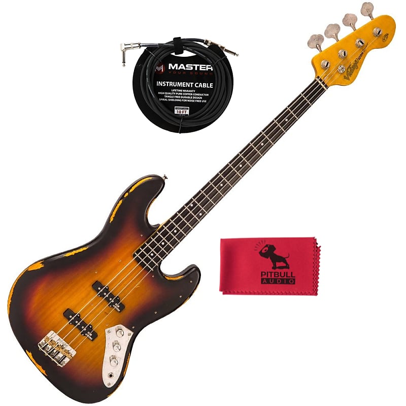 Басс гитара Vintage VJ74 ICON 4-String Bass, Distressed Sunset Sunburst w/ Cable & Cloth цена и фото