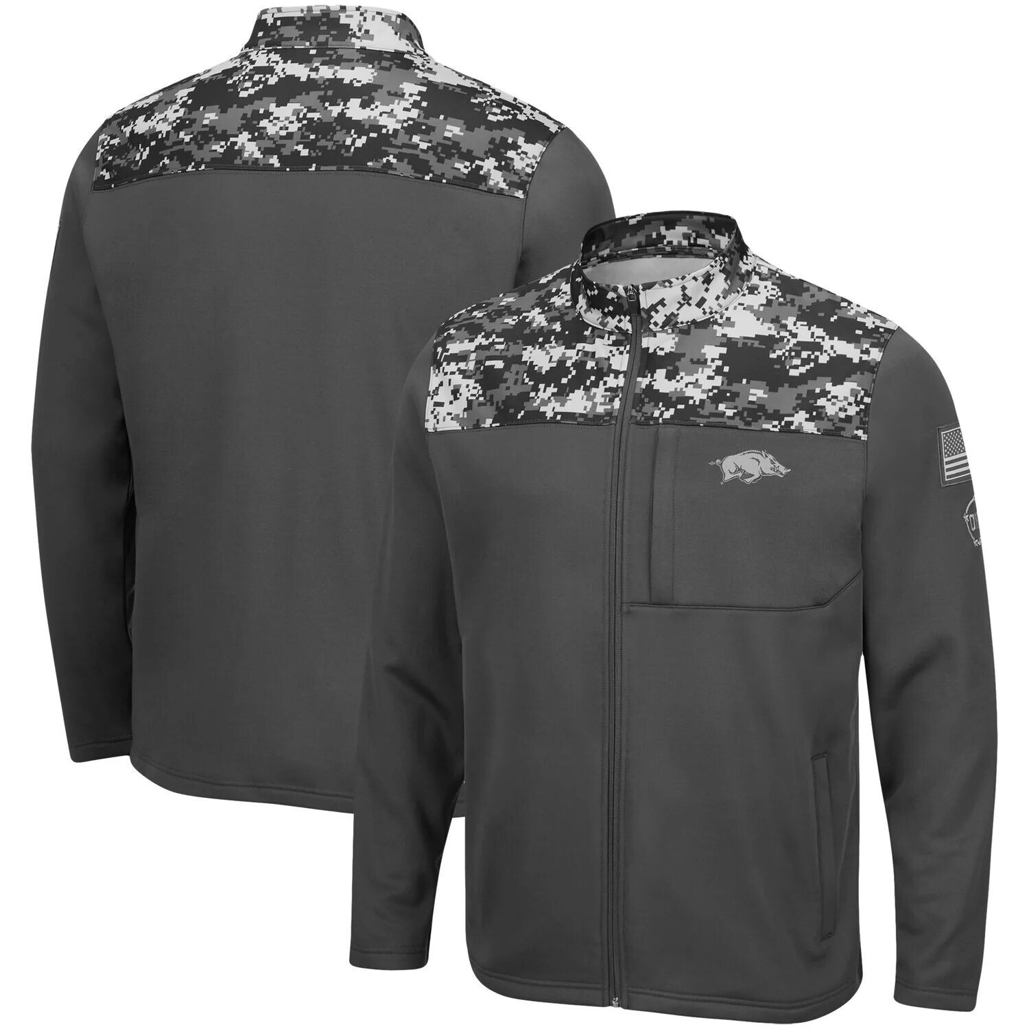 

Мужская темно-серая куртка Arkansas Razorbacks OHT Military Appreciation Digi Camo с молнией во всю длину Colosseum