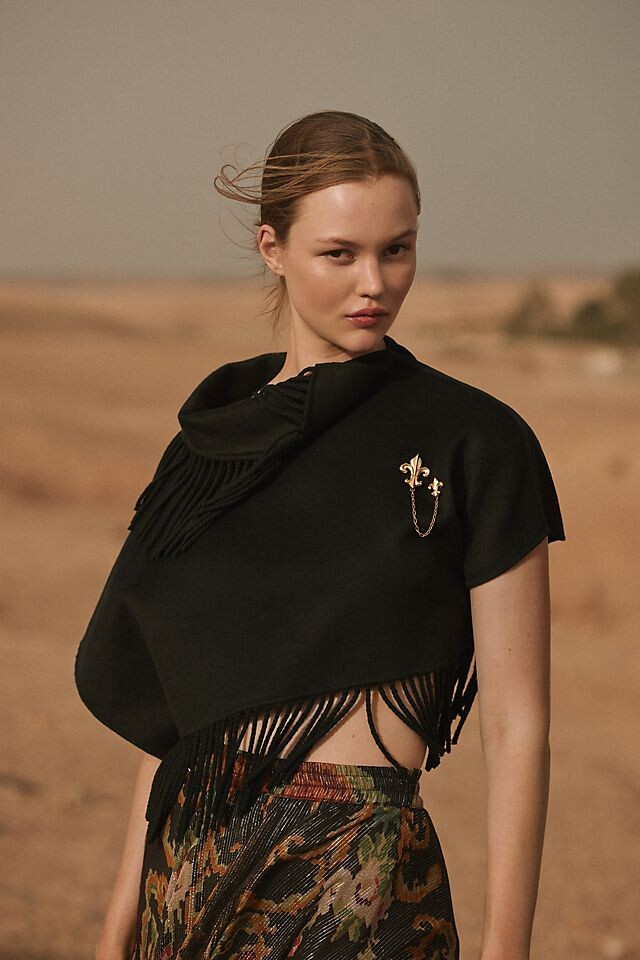 

Пончо укороченное Anthropologie из смесовой шерсти, черный